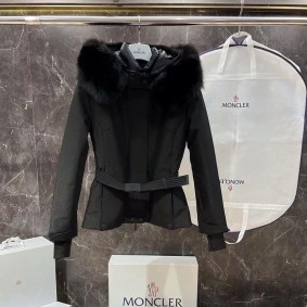 Moncler Women Boed Black Hooded Shearling Short Down Jacket(Size: 0|1|2|3)