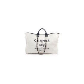 Chanel Woven Straw Raffia Striped Medium Deauville Tote