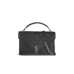 Ysl Saint Laurent College Quilted-Leather Satchel Bag