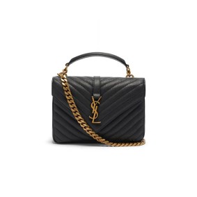 Ysl Saint Laurent College Quilted-Leather Satchel Bag