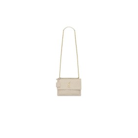 Ysl Sunset Medium Chain Bag In Crocodile-Embossed Shiny Leather